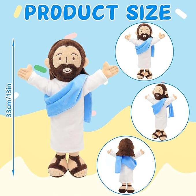 13" Jesus Plush, Jesus Stuffed Doll Plushie for Easter Christmas Church (Brown)