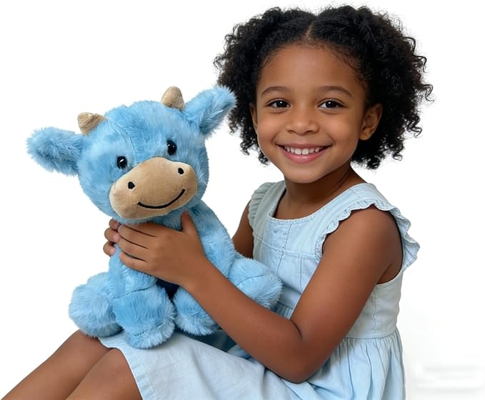 Cute Cow Plush Stuffed Animal Doll Toy 8 inch for Girls Boys (Siting Cow CAI Blue)