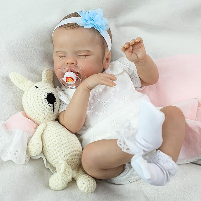 SCOM Reborn Baby Doll Girl 20" — Sleeping Newborn, Weighted Soft Cloth Body & Soft Vinyl Limbs, Hand-Painted Hair, Hand-Rooted Lashes, Magnetic Pacifier, Gift Box, Fits 0–3M Clothes, ASTM F963/EN71