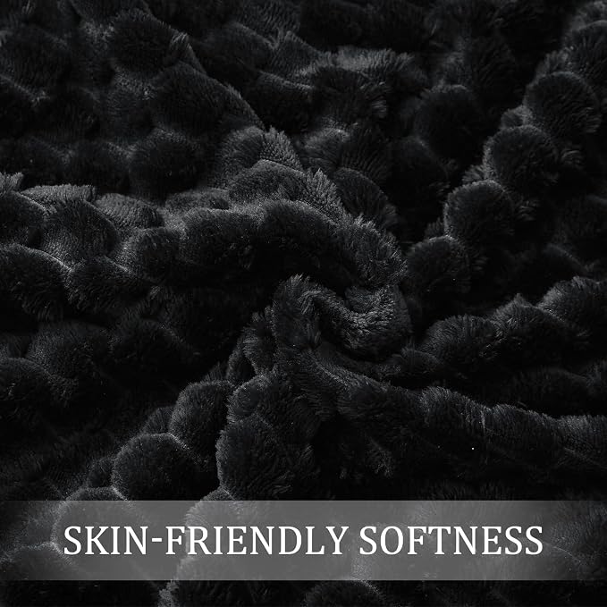 Exclusivo Mezcla 3D Fleece Queen Size Blanket for Bed, Black | Extra Soft Fuzzy Plush Lightweight Bed Blankets, Cozy Fluffy Decorative Blankets for All Seasons, 90x90 Inches