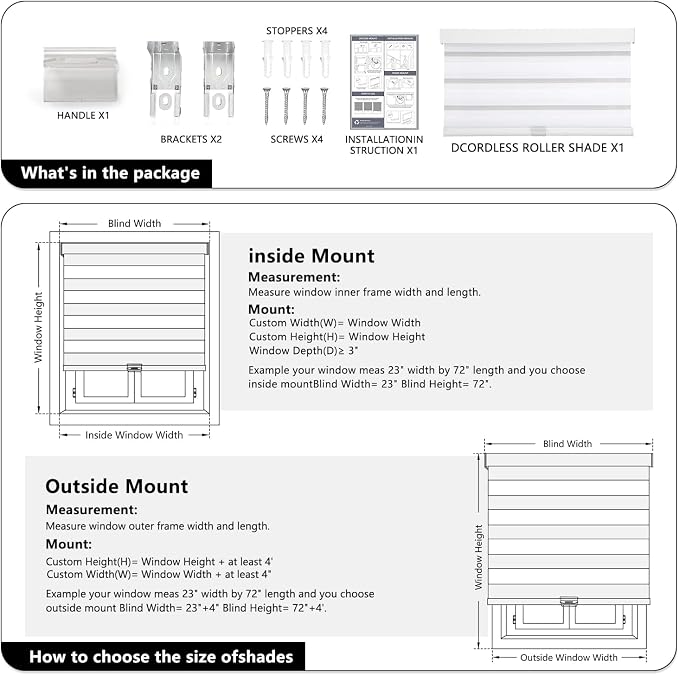 AOSKY Cordless Zebra Blinds for Windows Pull Down Roller Window Shades Dual Layer Light Filtering Privacy for Day and Night, Free-Stop Door Shades for Home Easy to Install (32" W X 47" H, White)