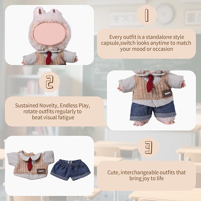 Coolcandy 17cm Doll Clothes, Fashionable Dolls Outfit with Accessories Suit, Stylish Adorable Dolls Clothes Set, Soft Fabric, Detailed Stitching(Doll Not Included)