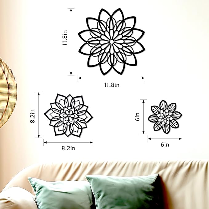 Zzbakress 3 Pcs Metal Flowers Wall Art Bathroom Wall Decor (Black Elegant) | Farmhouse Flower Bathroom Decor Wall Decorations For Bathroom, Living Room, Office, Kitchen, Hallway And Outdoor