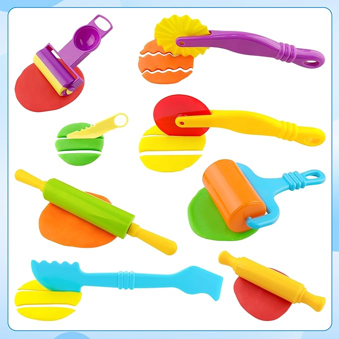 Dough Tools Set for Kids 20 PCS Dough Play Tools with Animal Cutters,Rollilng Pins,Rollers, Random Color