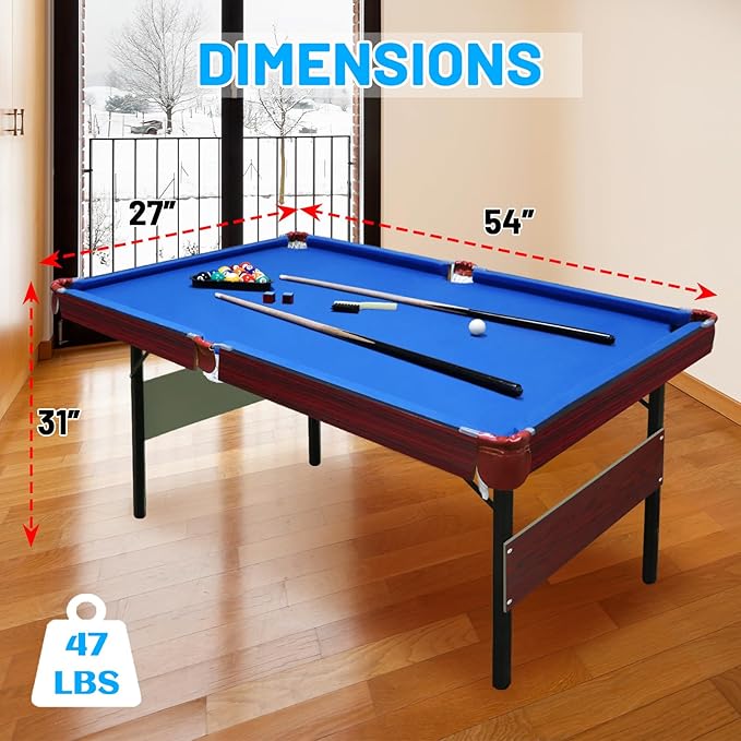 54" Folding Pool Table, 4 in 1 Multi Game Table, Folding Portable Billiards Game Table Set with Ping Pong, Hockey, Pool, and Ringtoss, for Indoor, Game Room, Office
