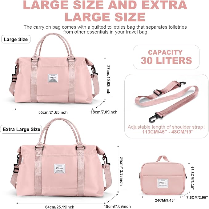 Travel Duffel Bag, Carry On Overnight Weekender Bags for Women | Travel Bag with Wet Pocket & Trolley Sleeve, For Spirit Airlines 18x14x8 Personal Item Bag