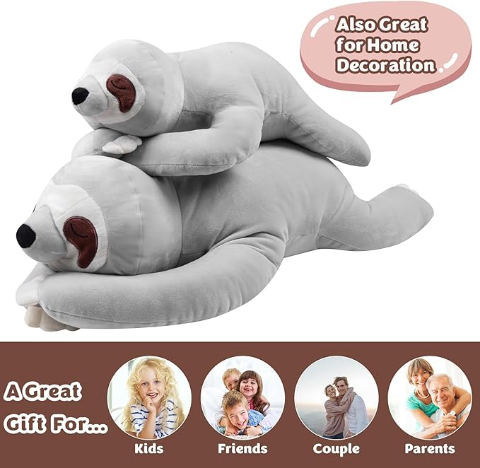 My OLi 24'' Sloth Stuffed Animal Pillow Plush Toy Cuddle Pillow Plushies Stuffed Sloth Plush Pillow Soft Hugging Pillow Plush Toys Gift for Kids Adults