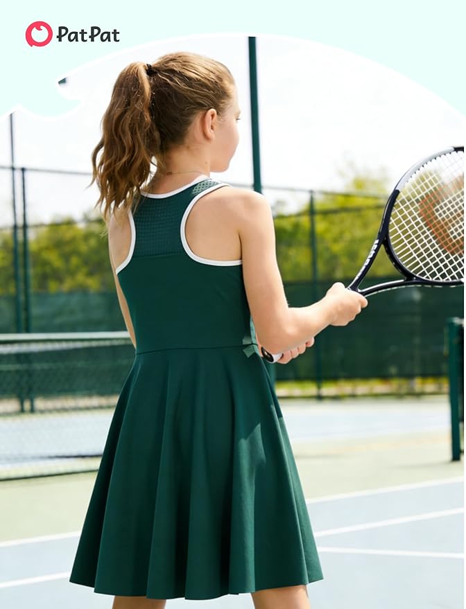 PATPAT Girls Athletic Dress Tennis Summer Outfit with Headband & Shorts | Quick-Dry RapidAir-C Fabric, Lightweight Breathable Golf Dress, Sweat-Wicking 2 Piece sets, Two Hidden Pockets