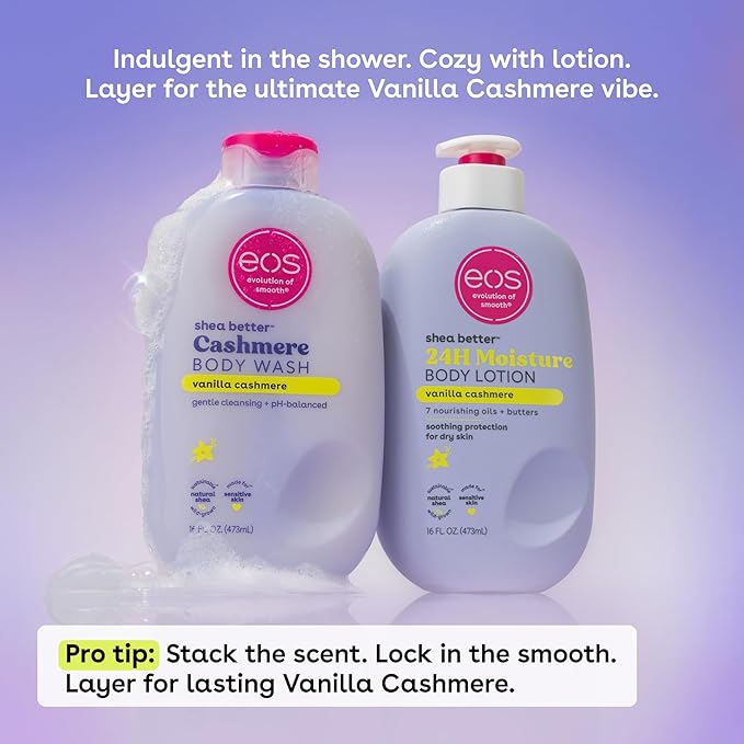 eos Travel Vanilla Cashmere Body Wash- Travel Size Essential, Toiletries, Mini Body Wash, 2.5 fl oz (Pack of 2)