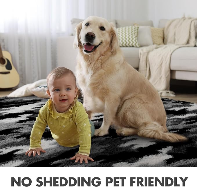 8x10 Ft Extra Large Shag Rugs for Living Room, Tie Dyed Ultra Soft Fluffy Furry Area Rugs for Bedroom Indoor Floor, Aesthetic Carpet for Kids Home Decor (Grey)