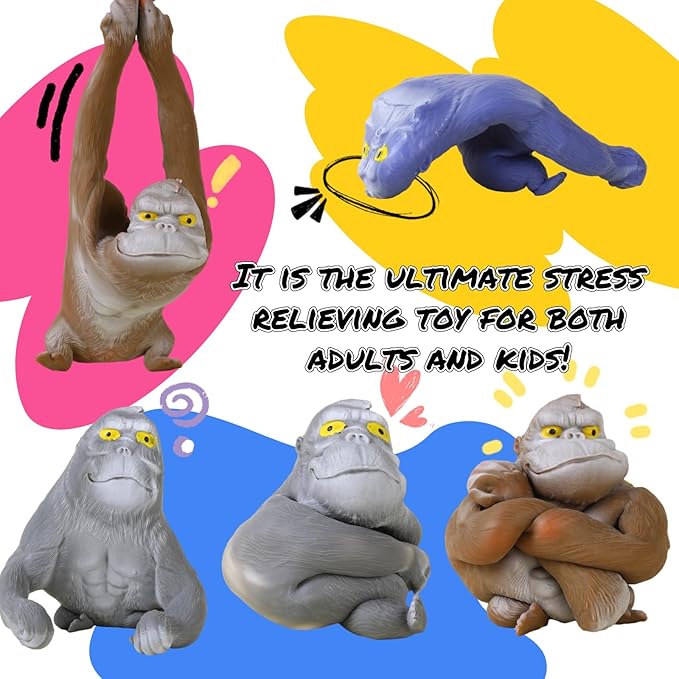 Super Stretchy Gorilla Fidget Toy, Squishy Monkey Squeeze Toy, Splat Maxi Kong, Sensory and Fidget Toy for Kids and Adults, Fun Gift for Fidgeters, Ideal Gift for Kids (Gray)