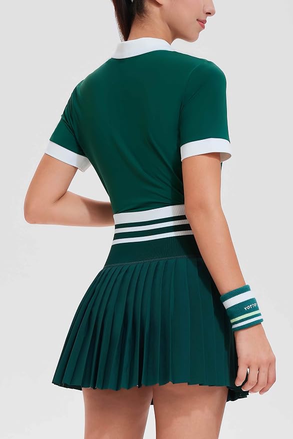 Tennis Skirt Sets for Women Zipper Color Block High Waisted Golf Polo Two Piece Skirt Set Women 2 Piece Outfits