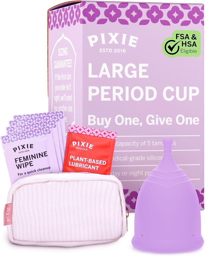 Pixie Soft Menstrual Cup - Ranked 1 for Most Comfortable Reusable Period Cup - Buy One We Give One - Includes Ebook Guide, Cleaning Wipes, Lube, & Storage Bag - Tampon and Pad Alternative