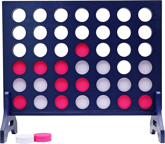 Tailgating Pros Premium Navy Giant Four in a Row with Carrying Case - Jumbo Oversized Outdoor Yard Game - Connect Multiple Pucks in a Row to Win - Many Puck Colors Available!
