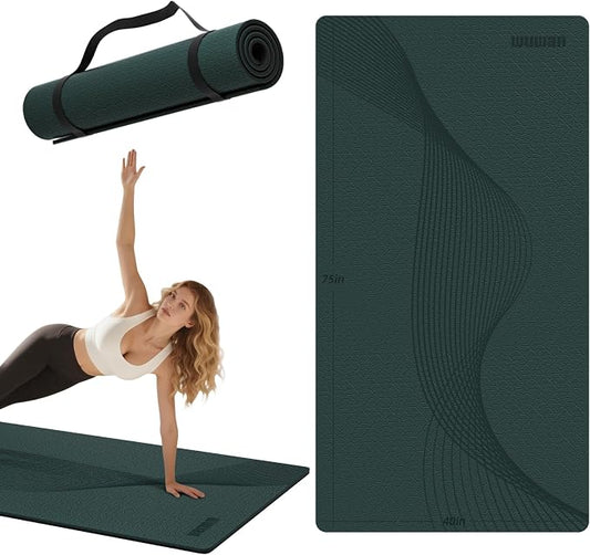 Large Exercise Mat | 10mm Thick TPE Non-slip Gym Mats, Carrying Strap