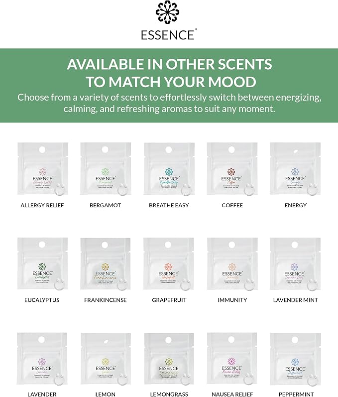 Essence Wearable Aromatherapy Nasal Diffuser – Bergamot Essential Oil Nose Ring Silicone Inhaler for Stress & Mood Support - Made in USA & Travel-Friendly (3 Pack)
