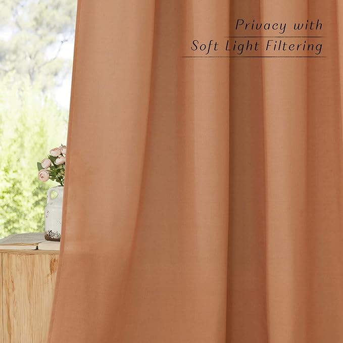 NICETOWN Linen 78 inch Curtains for Kitchen Window, Grommet Thick Flax Linen Burnt Orange Small Window Treatments Privacy Assured with Light Filtering for Cafe/Kids Room, W68 x L78, 2 Panels
