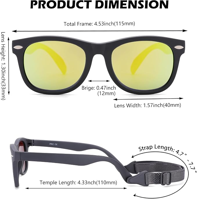 Polarized Baby Sunglasses with Strap - Unbreakable Flexible Infant Sunglasses for Toddlers Age 0-24 Months