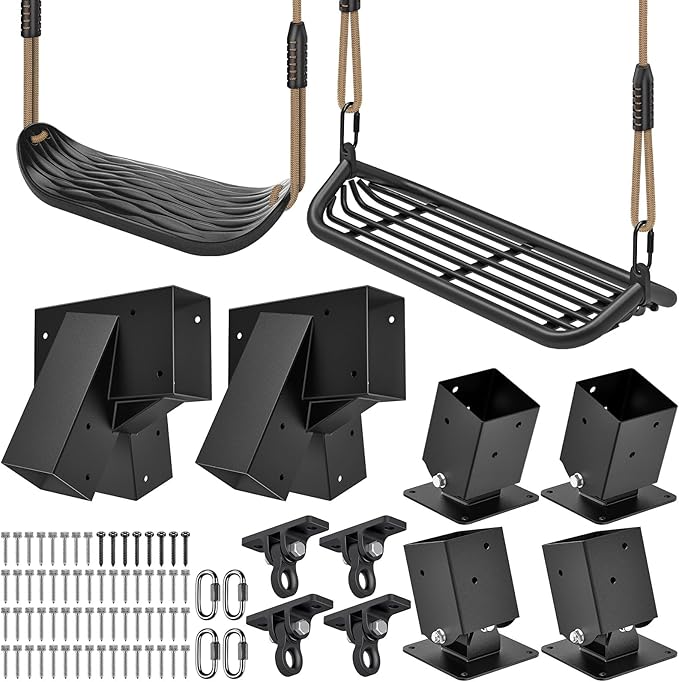 Dolibest Heavy Duty Swing Sets Brackets Including 2 A-Frame Swing Set Brackets, 4 Swing Leveing Base Bracket, 2 Swing Seats & 4 Swing Hangers for DIY Playground Equipment Mounting Hardware Included