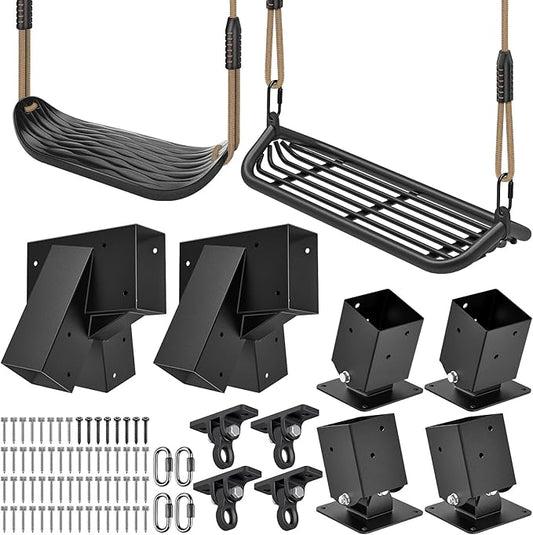 Dolibest Heavy Duty Swing Sets Brackets Including 2 A-Frame Swing Set Brackets, 4 Swing Leveing Base Bracket, 2 Swing Seats & 4 Swing Hangers for DIY Playground Equipment Mounting Hardware Included