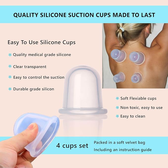 Cupping Kit for Massage Therapy, Set of 6 Professional Silicone Cups