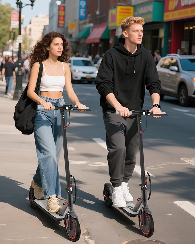 NAVIC Electric Scooter with Dual Suspension/Braking, 350W/500W Motor, 19/22 Mph,Max 22/25/27/49Miles Range, Foldable E Scooter for Adults with App