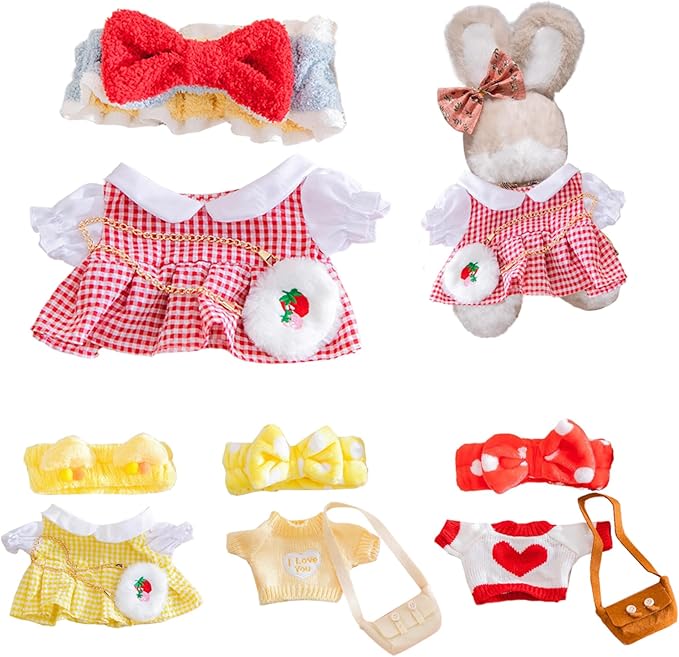 4 Set Clothes for Stuffed Animals Plush Stuffed Animal Clothes for Duck with Headbands, Skirts, Sweaters and Bags DIY Animal Accessories for Kids to Improve Hands-On Skills