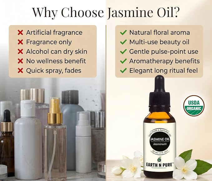 Earth N Pure Jasmine Essential Oil | 100% Pure, Natural & Undiluted | Steam Distilled | Relaxation, Radiant Skin & Nourished Hair | 30ml