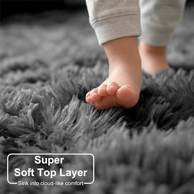 Amdrebio Grey Shag Furry Fuzzy Area Rug 5x8 for Bedroom Living Room Nursery | Plush Shaggy Fluffy Soft Carpet, Classroom Dorm Office Playroom Decor, Modern Neutral Aesthetic, Baby Kids Toddler Corner
