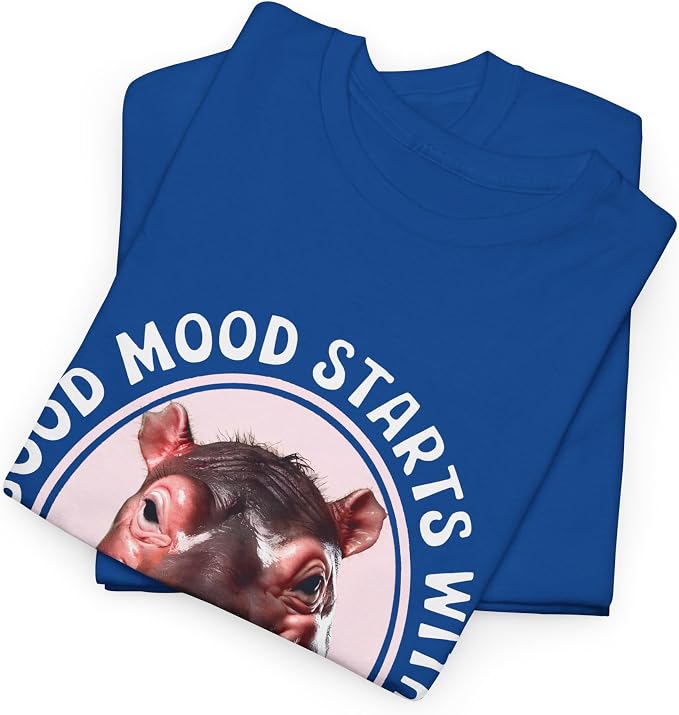 Good Mood Starts with Moo Deng Unisex T-Shirt, Funny Moo Deng Good Mood Minimalist Men and Women Shirt