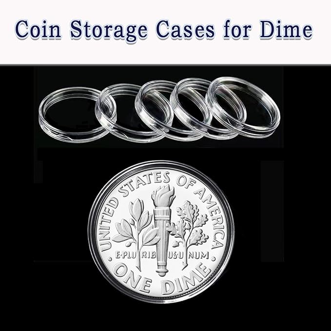 MUDOR Coin Holders for Dime, 100 Pack Coin Storage Cases for Collectors, Plastic Coin Collection Protectors Capsules