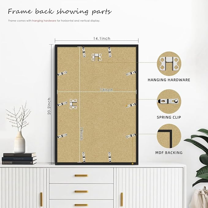 Picrit 13x19 Poster Frame Set of 12, Display Pictures 11 x 17 with Mat or 13 x 19 without Mat, Black Wall Gallery Photo Frames Display for Home Decor
