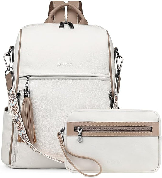 FADEON Leather Backpack Purse for Women Designer Travel Backpack Purses PU Fashion Ladies Shoulder Bag with Tassel