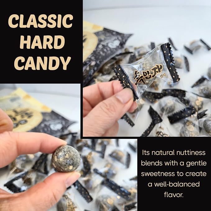 COELO Black Sesame Candy 8.81oz (250g) | Nutty & Toasty Naturally Flavored Korean Hard Candy Crunch Treats | Old School Snack Office Trip Camping Party K-Food Individually Wrapped Wrapper 흑임자 캔디