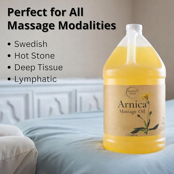 Brookethorne Naturals Arnica Massage Oil for Massage Therapy | Arnica Montana & Lemongrass Essential Oil – All Natural Supports Active Lifestyles – Paraben Free, Made in USA – 1 Gallon