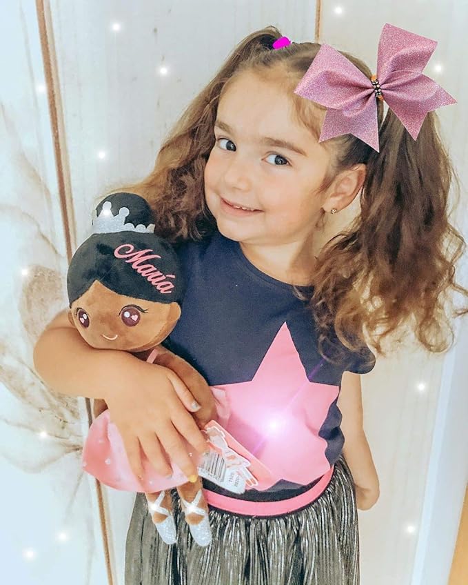 Gloveleya Personalized Ballerina Doll with Custom Name – 13 Inch Black Plush Baby Girl Gift, Soft Ballet Girl Stuffed Toy with Gift Box for Birthday, Christmas, Baby Shower, Valentine’s Day Present