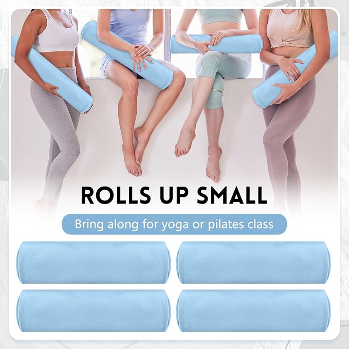 Breling 4 Pack 72" x 24" Hot Yoga Towel Non Slip Microfiber Mat Towel Sweat Absorbent Soft Pilates Mat Essentials for Hot Yoga Pilates Exercise(Blue)