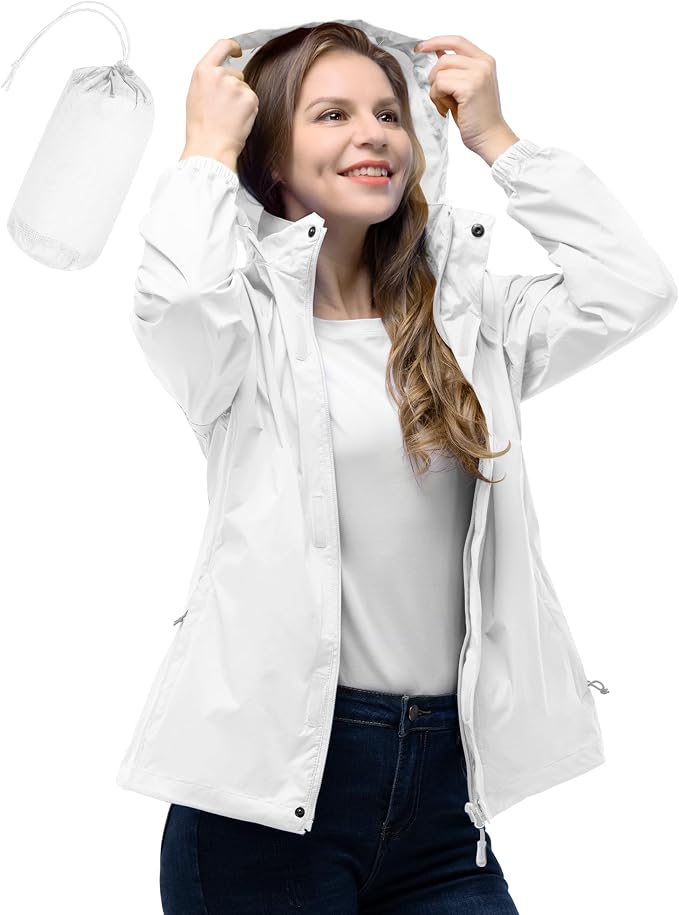 33,000ft Women's Rain Jacket Waterproof Lightweight Packable Raincoat with Hood for Golf Hiking Travel Windbreaker