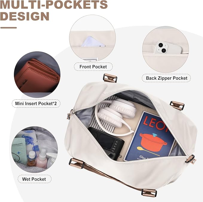 Travel Duffel Bag, Carry On Overnight Weekender Bags for Women | Travel Bag with Wet Pocket & Trolley Sleeve, For Spirit Airlines 18x14x8 Personal Item Bag