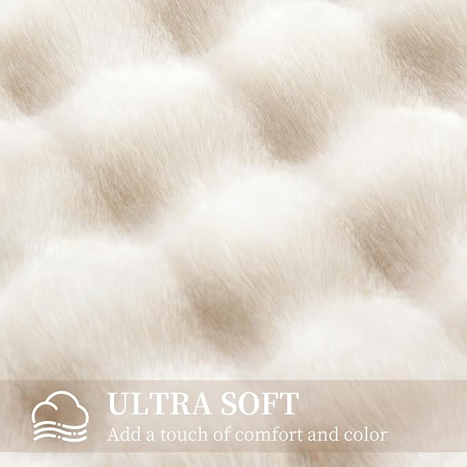 Faux Rabbit Fur Throw Blanket for Couch, Cream White Throw Blankets 50"x60" | Cozy Reversible Fluffy Throw, Luxury Plush Thick Bubble Blanket, Mothers Gifts for Women, Soft Warm for Bed, Home Decor