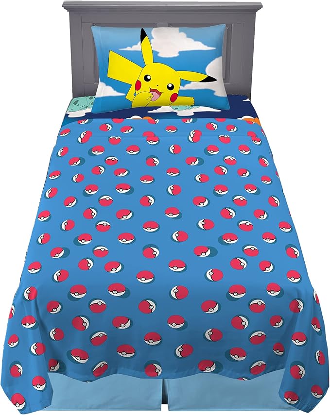 Pokemon Anime Kids Bedding Super Soft Microfiber Sheet Set, Twin, (Officially Licensed Product) by Franco
