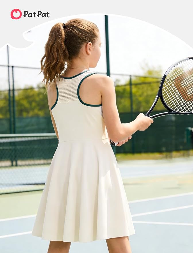 PATPAT Girls Athletic Dress Tennis Summer Outfit with Headband & Shorts | Quick-Dry RapidAir-C Fabric, Lightweight Breathable Golf Dress, Sweat-Wicking 2 Piece sets, Two Hidden Pockets