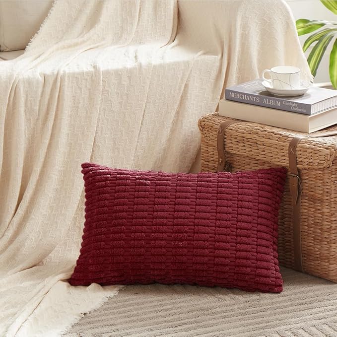 Fancy Homi 4 Packs Decorative Throw Pillow Covers for Living Room Couch Bed, Modern Farmhouse Boho Home Décor Accent Cushion Case, 20" x 12", Burgundy
