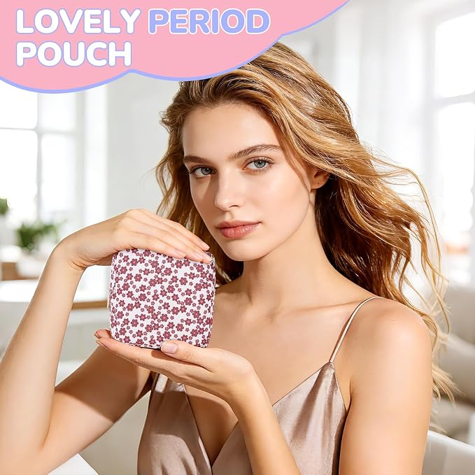 Floral Sanitary Pad Pouch Canvas Period Pad Bags for Women Black | Discreet, Portable, Menstrual Cup and Sanitary Napkin Storage, First Period Kit Storage, Tampon Bag