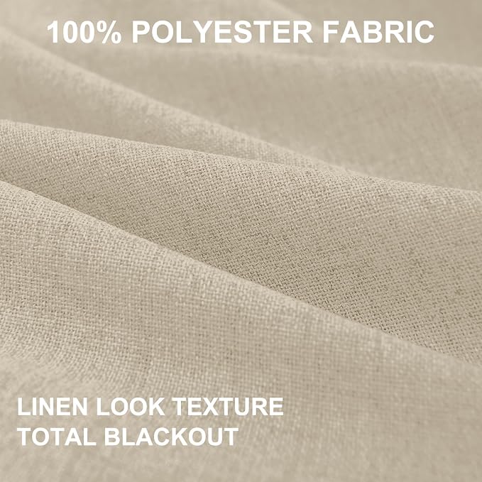 100% Blackout Shield Linen Blackout Curtains for Bedroom 108 Inches Long, Back Tab/Rod Pocket Living Room Drapes, Thermal Insulated Blackout Curtains 2 Panels Set, 50" W x 108" L, NaturalFlax