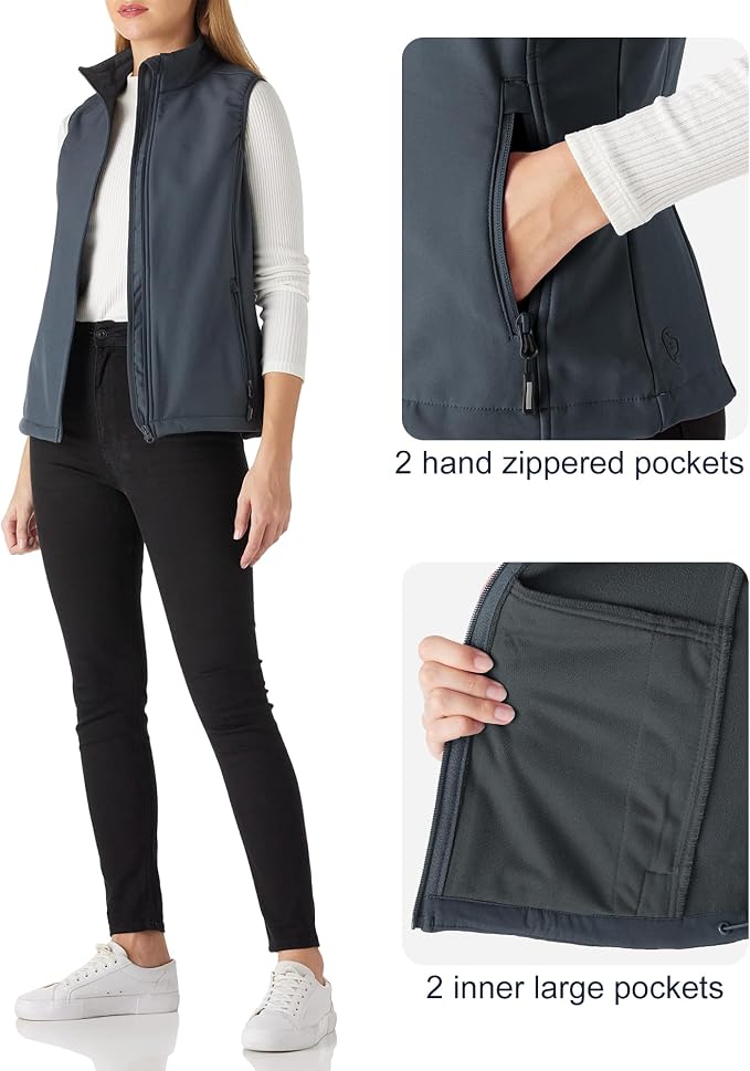 Outdoor Ventures Women's Lightweight Softshell Vest Windproof Fleece Lined Zip Up Sleeveless Jacket for Running Hiking Golf