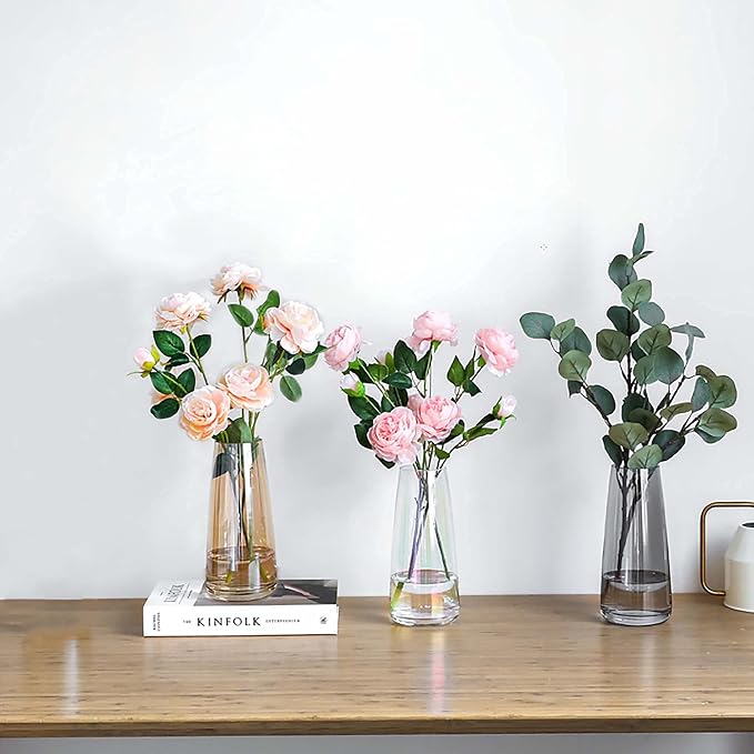 FANTESTICRYAN Modern Glass Vase, 8.7''H Decor Flower Vases, Crystal Amber | Crystal Colored Vase Fresh/Faux Floral Vases, For Home Office Table Centerpiece Decor Housewarming Wedding Gift for Lover