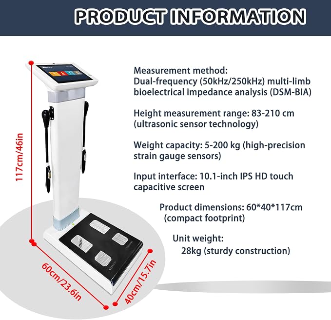 Body Composition Analyzer with Printer & 10.1" HD Touchscreen – Measures Fat%, Muscle Mass, BMI – BIA Scale with Height Detection for Home & Gym, 32 Metrics Tracking