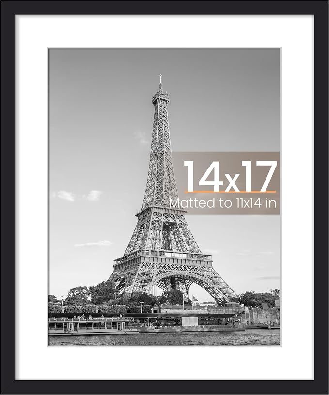 upsimples 14x17 Picture Frame, Display Pictures 11x14 with Mat or 14 x 17 Without, Wall Hanging Diploma Frames, Black, 1 Pack