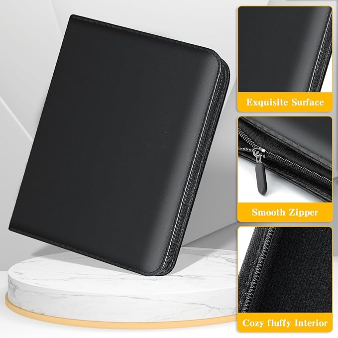 Jumbo Card Binder for PKM – WITHYU PU Leather Ringless Card Collection Binder with 60 Pockets, 5.7'' x 7.9''Card Holders Storage Album for Game Card (Black)
